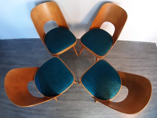 Blue Fabric & Beech Chairs by Oswald Haerdtl for TON, Set of 4-EYI-1177240