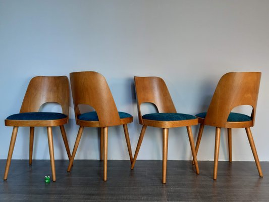 Blue Fabric & Beech Chairs by Oswald Haerdtl for TON, Set of 4-EYI-1177240