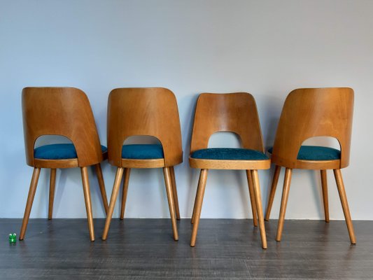 Blue Fabric & Beech Chairs by Oswald Haerdtl for TON, Set of 4-EYI-1177240