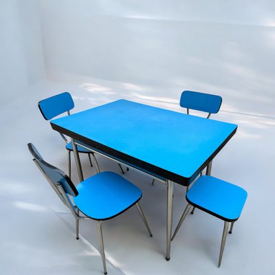 Blue Formica Table & Chairs from Jafae, 1960s, Set of 5-SDV-2018428