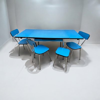 Blue Formica Table & Chairs from Jafae, 1960s, Set of 5-SDV-2018428