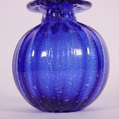 Blue Glass Bottle with Silver Leaf Inclusions-VMM-1010867