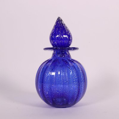 Blue Glass Bottle with Silver Leaf Inclusions-VMM-1010867