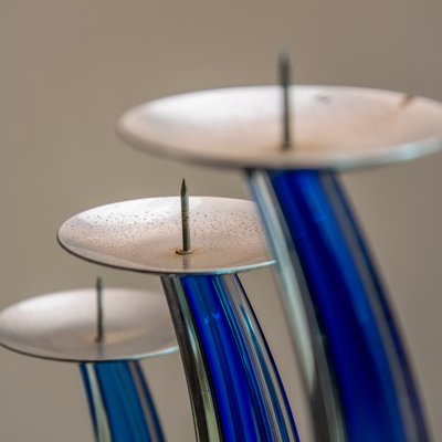 Blue Glass Candlesticks by Giuliano Tosi, 1970s, Set of 3-MAX-585916