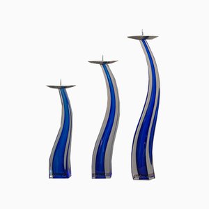 Blue Glass Candlesticks by Giuliano Tosi, 1970s, Set of 3-MAX-585916