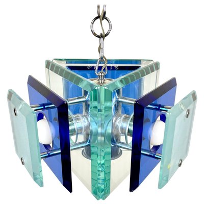 Blue Glass & Chrome Chandelier from Lupi Cristal Luxor, Italy, 1970s-LYQ-1171506