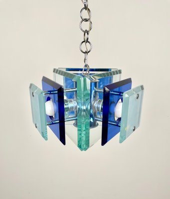 Blue Glass & Chrome Chandelier from Lupi Cristal Luxor, Italy, 1970s-LYQ-1171506