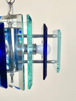 Blue Glass & Chrome Chandelier from Lupi Cristal Luxor, Italy, 1970s-LYQ-1171506