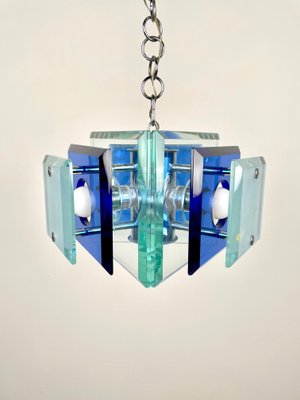 Blue Glass & Chrome Chandelier from Lupi Cristal Luxor, Italy, 1970s-LYQ-1171506