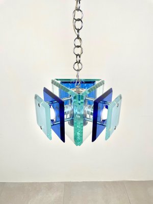 Blue Glass & Chrome Chandelier from Lupi Cristal Luxor, Italy, 1970s-LYQ-1171506