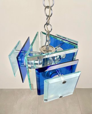 Blue Glass & Chrome Chandelier from Lupi Cristal Luxor, Italy, 1970s-LYQ-1171506