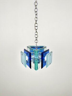 Blue Glass & Chrome Chandelier from Lupi Cristal Luxor, Italy, 1970s-LYQ-1171506