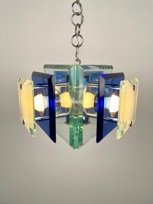 Blue Glass & Chrome Chandelier from Lupi Cristal Luxor, Italy, 1970s-LYQ-1171506