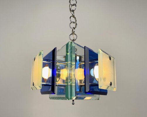 Blue Glass & Chrome Chandelier from Lupi Cristal Luxor, Italy, 1970s-LYQ-1171506