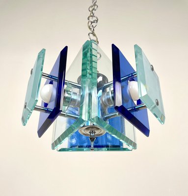 Blue Glass & Chrome Chandelier from Lupi Cristal Luxor, Italy, 1970s-LYQ-1171506