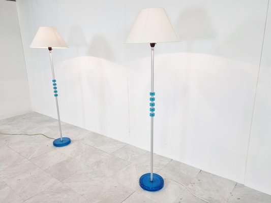 Blue Glass Floor Lamps by Carl Fagerlund for Orrefors, Set of 2, 1960s-IRH-1134473