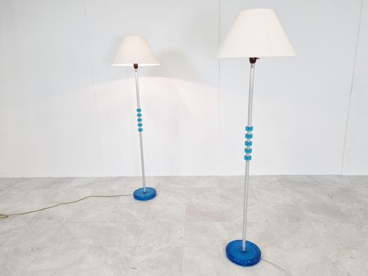 Blue Glass Floor Lamps by Carl Fagerlund for Orrefors, Set of 2, 1960s-IRH-1134473