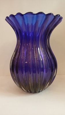 Blue Glass Vase with Gold Inclusion of Archimedes Seguso, Murano, Italy, 1970s-TKR-1819278