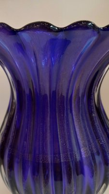 Blue Glass Vase with Gold Inclusion of Archimedes Seguso, Murano, Italy, 1970s-TKR-1819278