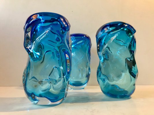 Blue Glass Vases by Jan Beranek for Skrdlovice, 1960s, Set of 3-LCR-847144