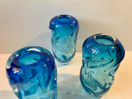 Blue Glass Vases by Jan Beranek for Skrdlovice, 1960s, Set of 3-LCR-847144