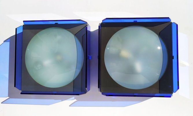 Blue Glass Wall Sconces from Veca, 1960s, Set of 2-EI-853245