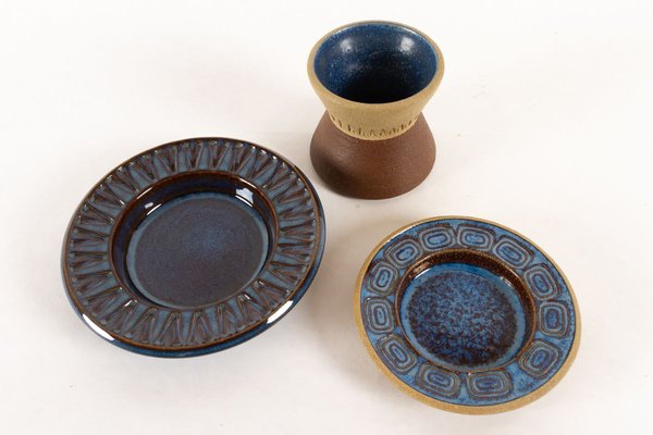 Blue Glazed Ceramic Ashtrays by Einar Johansen for Søholm, 1960s, Set of 3-WIX-835850