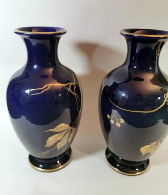 Blue Glazed Earthenware Vases by Gustave Asch for Sainte-Radegonde, Set of 2-QRS-735806