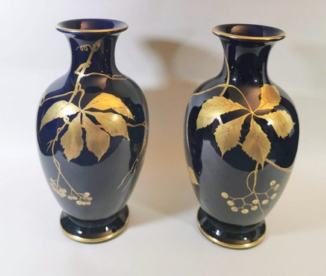 Blue Glazed Earthenware Vases by Gustave Asch for Sainte-Radegonde, Set of 2-QRS-735806