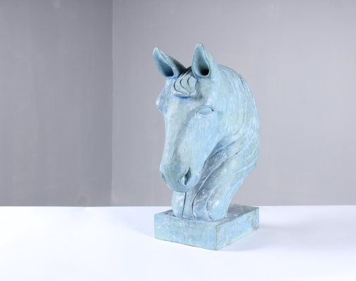 Blue Horse Head Sculpture, Carved Wood-ZLE-845397