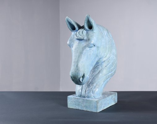 Blue Horse Head Sculpture, Carved Wood-ZLE-845397