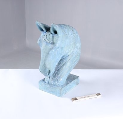 Blue Horse Head Sculpture, Carved Wood-ZLE-845397