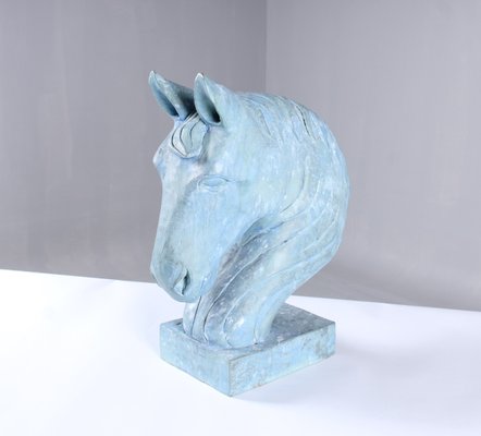 Blue Horse Head Sculpture, Carved Wood-ZLE-845397