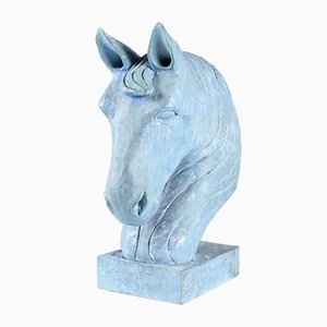 Blue Horse Head Sculpture, Carved Wood-ZLE-845397