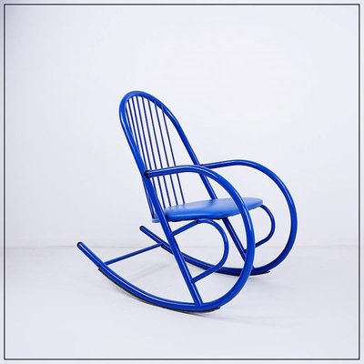 Blue Lacquered Tubular Metal Rocking Chair, 1970s-JG-1797199