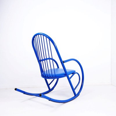 Blue Lacquered Tubular Metal Rocking Chair, 1970s-JG-1797199