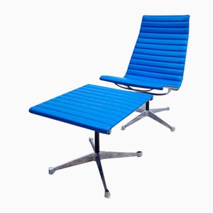 Blue Leather Ea 116 Visitor Chair & Ottoman by Eames for Herman Miller / Vitra, Set of 2-BVM-1979266