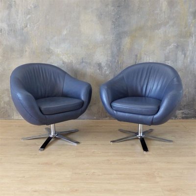 Blue Leather Swivel Armchairs by Joop for Himolla Polstermöbel, 2016, Set of 2-WK-838550