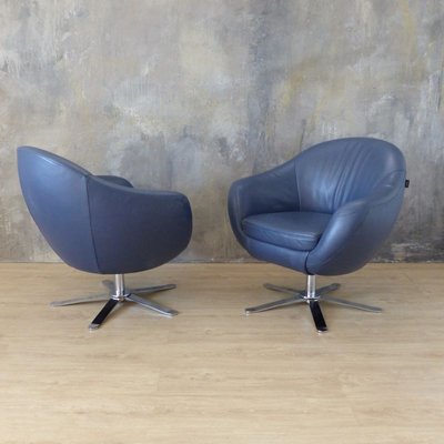 Blue Leather Swivel Armchairs by Joop for Himolla Polstermöbel, 2016, Set of 2-WK-838550