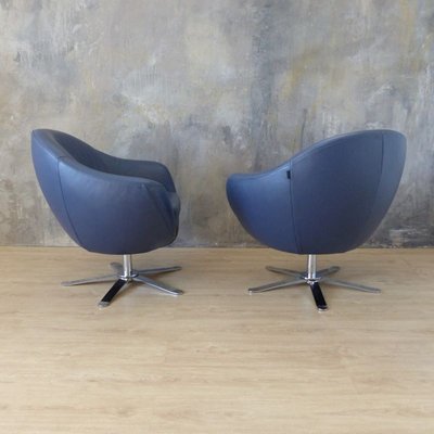 Blue Leather Swivel Armchairs by Joop for Himolla Polstermöbel, 2016, Set of 2-WK-838550