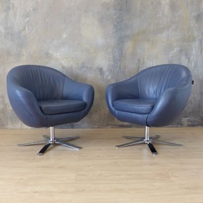 Blue Leather Swivel Armchairs by Joop for Himolla Polstermöbel, 2016, Set of 2-WK-838550