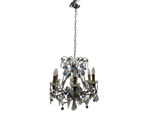 Blue Macaroni Murano Glass Chandelier, 1950s-JJC-2036270