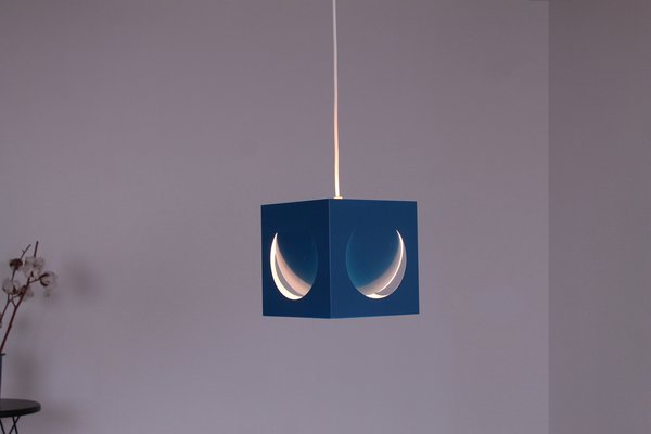 Blue Metal Cube Pendant by Shogo Suzuki for Orno Stockmann, 1960s-XT-1385667