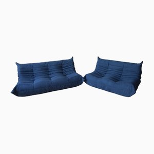 Blue Microfiber Togo 2- and 3-Seat Sofa by Michel Ducaroy for Ligne Roset, Set of 2-IXA-1459967