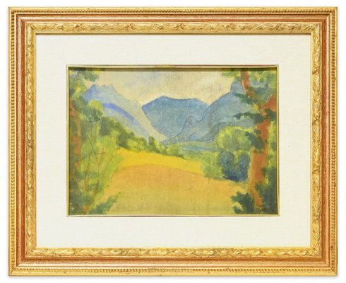 Blue Mountains - Original Watercolor on Panel by Marius Carion - 1931 1931-ZCI-758702