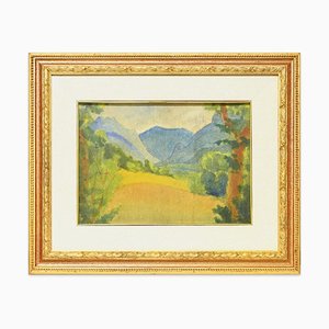 Blue Mountains - Original Watercolor on Panel by Marius Carion - 1931 1931-ZCI-758702