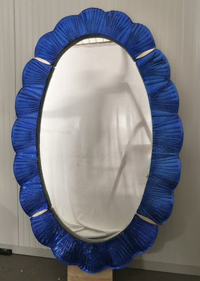 Blue Murano Glass and Brass Wall Mirror, 1990s-UH-1408527