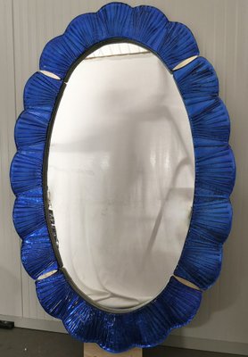 Blue Murano Glass and Brass Wall Mirror, 1990s-UH-1408527