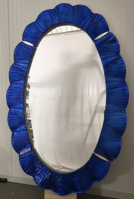 Blue Murano Glass and Brass Wall Mirror, 1990s-UH-1408527