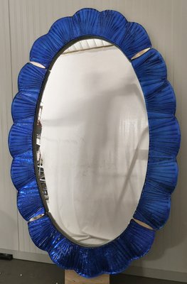 Blue Murano Glass and Brass Wall Mirror, 1990s-UH-1408527